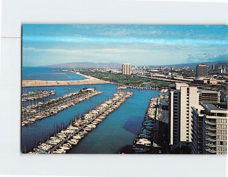 Postcard View of Ala Wai Yacht Harbor Ala Moana Park & Shopping Center Hawaii