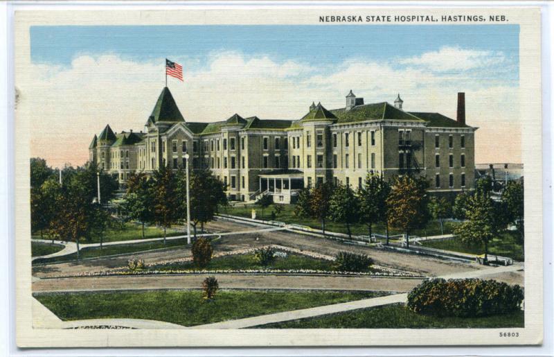 Insane Asylum Nebraska State Hospital Hastings NE linen postcard