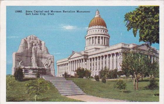 Utah Salt Lake City State Capitol And Mormon Battalion Monument 1943