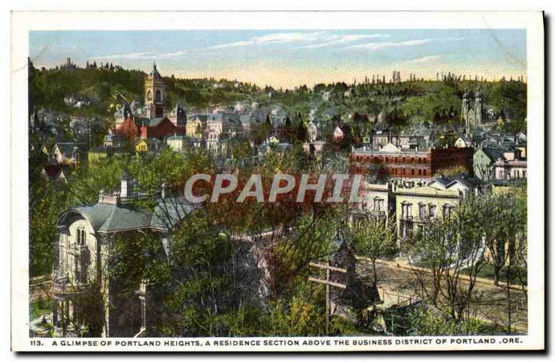 Old Postcard A Glimpse Of A Residence Section Portalnd Heights Above The Busi...