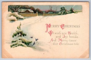Merry Christmas Rhyme, Snowy Scene, Gateway To Rural House, 1920 Wolf Postcard