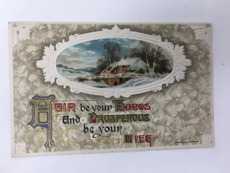 John Winsch Birthday Postcard Embossed Fair Be Your Hopes Prosperous Life