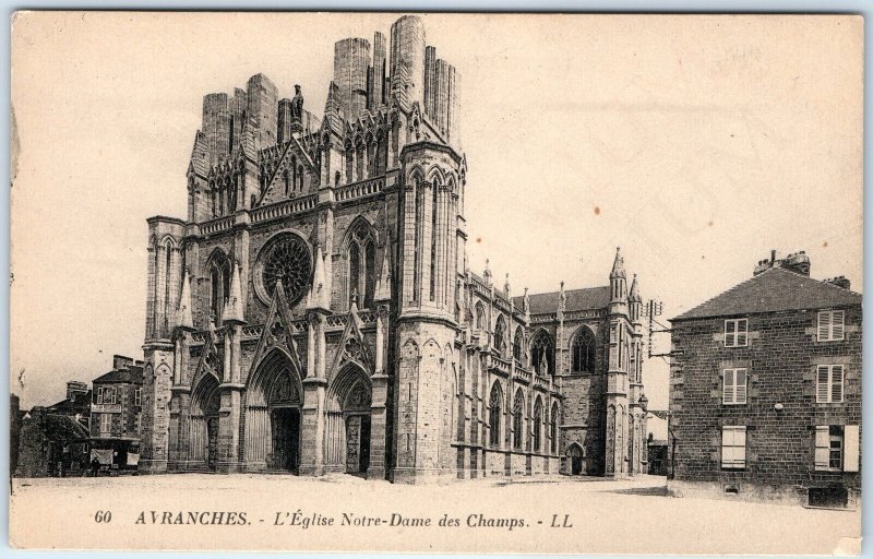 c1910s Avranches, France Notre Dame des Champs Gothic Cathedral Spires Arch A352