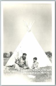 AMERICAN INDIAN LOOKING EAGLE & SON PIPESTONE VINTAGE REAL PHOTO POSTCARD RPPC