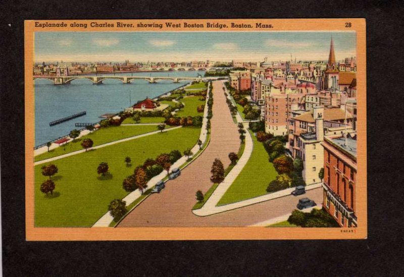 MA Esplanade Charles River West Boston Bridge Mass Massachusets Postcard