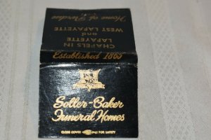 Soller Baker Funeral Homes West Lafayette Indiana 30 Strike Matchbook Cover