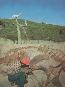 South Dakota Rapid City Dinosaur Park Hill Statues Fossil 2x Postcard