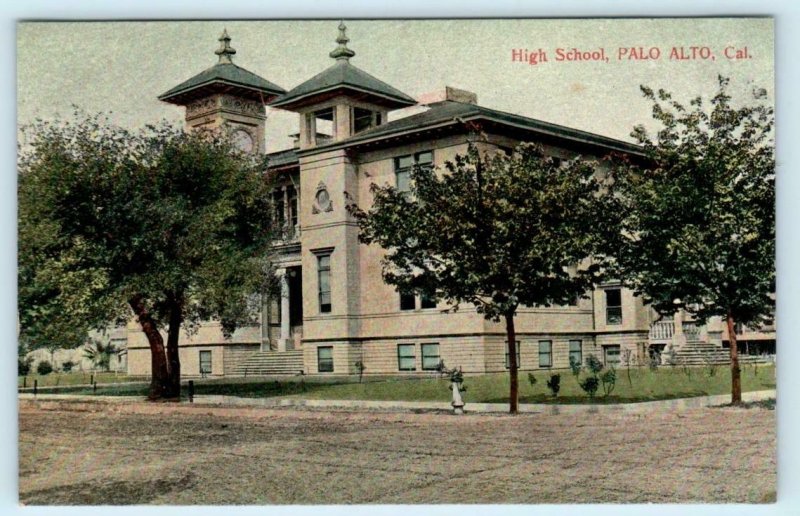 PALO ALTO, California CA  HIGH SCHOOL  ca 1910s Santa Clara County Postcard 