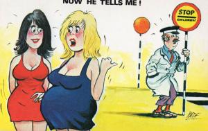 Traffic Warden Lollipop Man Sexy Lady 1970s Comic Humour Postcard