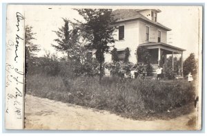 1907 House Scene Child Dirt Road Cedar Rapids Iowa IA RPPC Photo Postcard