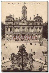 Old Postcard Lyon City Hall and Bartholdi Fountain