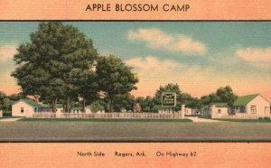 Vintage Postcard 1930's Apple Blossom Modern Camp North Side Rogers Arkansas