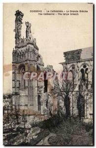 Old Postcard Soissons La Cathedrale La Grande Breche