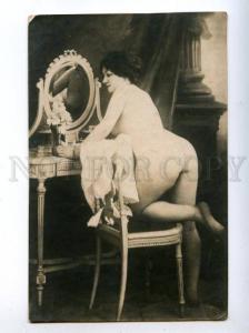 161009 NUDE Plump WOMAN near MIRROR Vintage PHOTO card