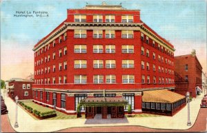 Linen Postcard Hotel La Fontaine in Huntington, Indiana