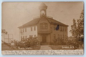 Geddes South Dakota SD Postcard RPPC Photo Public School Building 1908 Antique