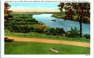 1920s Bird's Eye View of Ohio River and Gallipolis Ohio Postcard