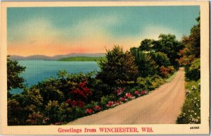 Scenic View, Greetings from Winchester WI Linen Vintage Postcard G36