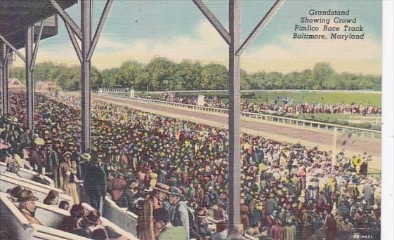 Maryland Baltimore Pimlico Race Track Grandstand Showing Crowd Curteich