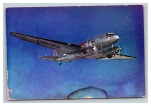 Vintage 1940's Advertising Postcard United Airlines Mainliner Plane in Flight