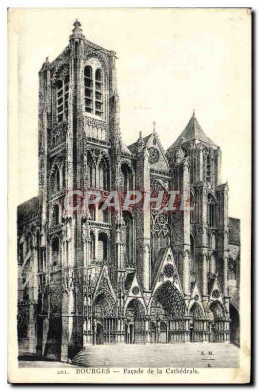 Old Postcard Bourges Facade of the Cathedral