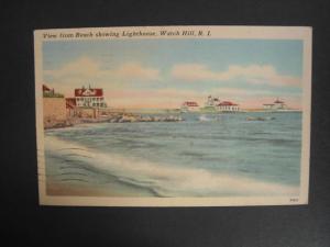 WATCH HILL RI View from Beach LIGHTHOUSE Old Postcard