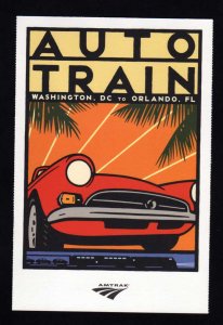 Amtrak Auto Railroad Train, Art Deco, Washington DC to Orlando, FL Postcard PC