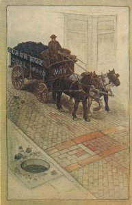 Art Postcard Advertising Clark Brothers Horsedrawn Coal Wood Hay Wagon