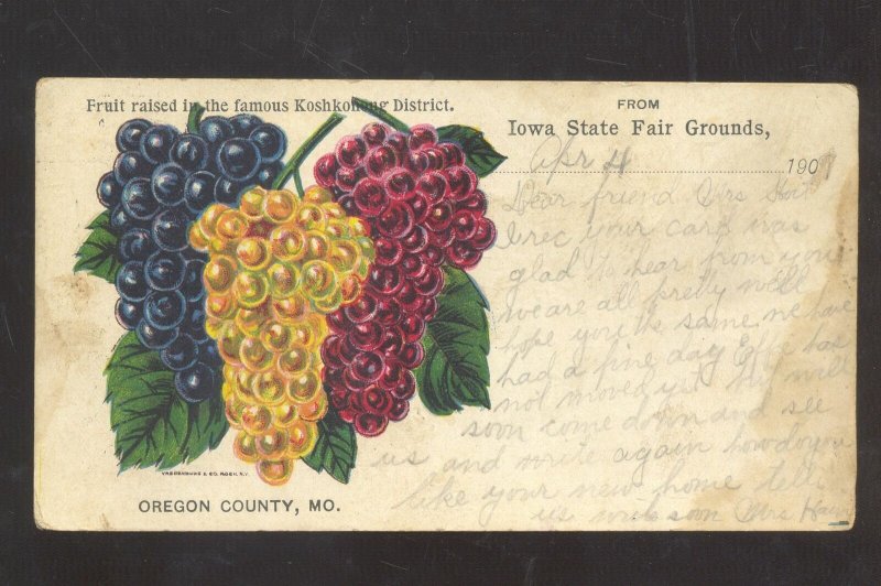 KOSHKONING MISSOURI OREGON COUNTY MO. IOWA STATE FAIR ADVERTISING POSTCARD