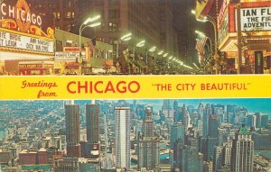 Postcard United States Chicago Illinois Downtown skyline night view 1968