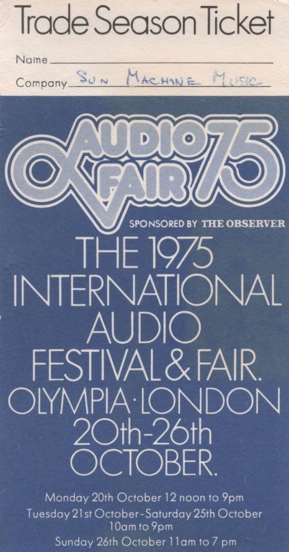 Audio Festival Fair Vintage Hi_Fi Exhibition 1975 London Trade Season Ticke-