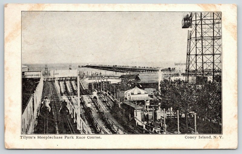 Coney Island~Punch & Judy~Tilyou Steeplechase Riders Backside~Skybox Tower~1906 