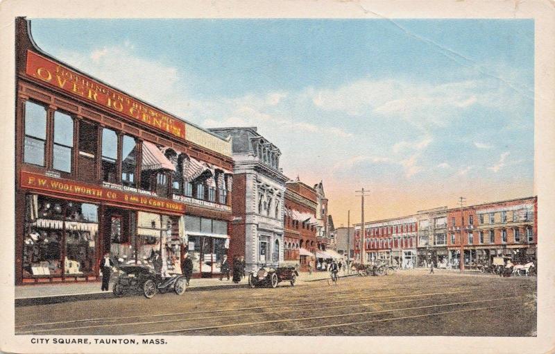 TAUNTON MASSSACHUSETTS-CITY SQUARE-F W WOOWORTH 5 & 10¢ STOREFRONT POSTCARD