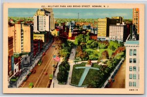 Newark New Jersey~Birds Eye View Of Military Park & Broad Street~Linen Postcard