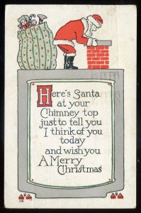 h2041 - CHRISTMAS Postcard 1919 Santa Claus Chimney Bag of Toys