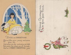 Antique Japanese Type Artist Christmas Greetings Children Postcard