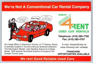Cheap Wheels 4 Rent Used Car Rentals, Toronto Ontario Advertising Postcard, NOS