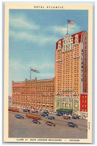 Chicago Illinois Postcard Hotel Atlantic Building Exterior Roadside c1940's Cars