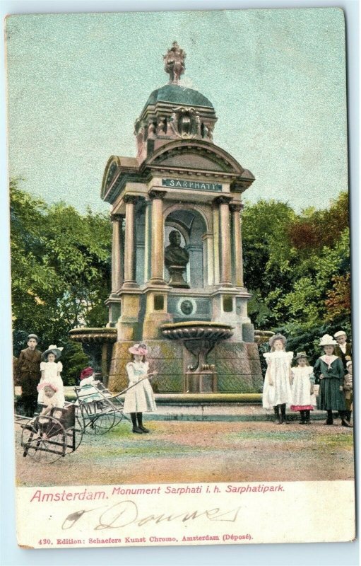 Amsterdam Monument Sarphati i.h. Sarphatipark Statue Vintage Postcard A76