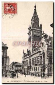 Old Postcard The Dunkirk City Hall and the Church Street