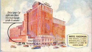 1930s Hotel Sherman LaSalle & Lake Street Chicago Illinois Postcard