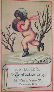 1870s Cherub Snow 4 Seasons Winter, J.H Roberts Confectioner, Providence, RI F8