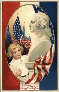 Clapsaddle Washington's Birthday Patriotic Girl American Flag c1910 Int'l Art PC