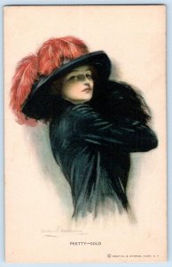 1920's PRETTY COLD WOMAN ARTIST CLARENCE UNDERWOOD POSTCARD WATERCOLOR SERIES