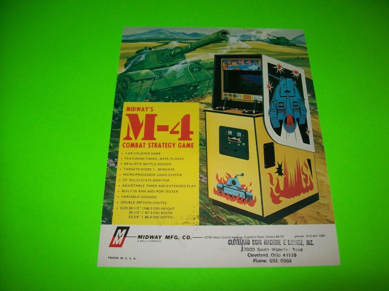M-4 COMBAT  1977 ORIGINAL VIDEO ARCADE GAME SALES FLYER Retro Vintage Art