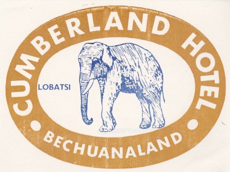 Bechuanaland Lobatsi Cumberland Hotel Light Brown Elephant Luggage Label lbl0454