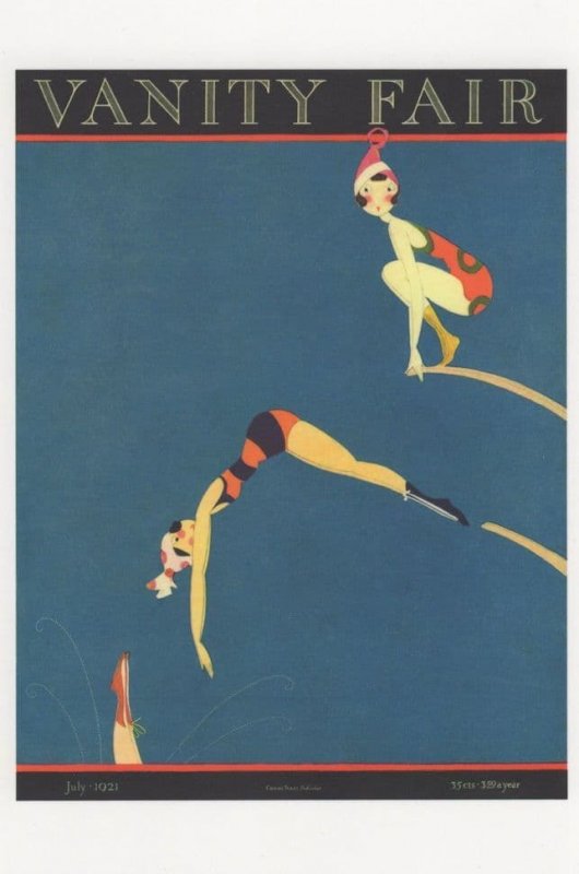 1920s Swimming Diving Board Swimmers Art Deco Painting Postcard