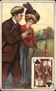 Romance Lovers Playing Cards Jack of Clubs Poem c1910 postcard