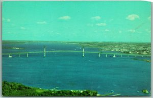 Newport Bridge Narragansett Bay Newport Rhode Island RI UNP Chrome Postcard I1