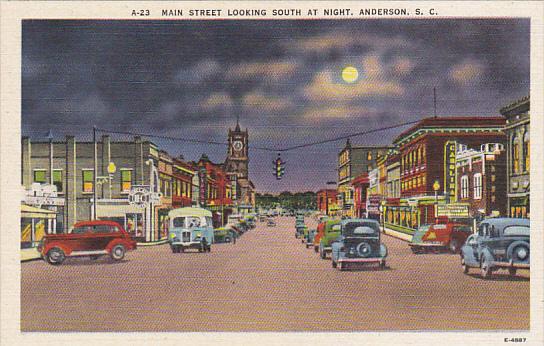 South Carolina Main Street Looking South At Night